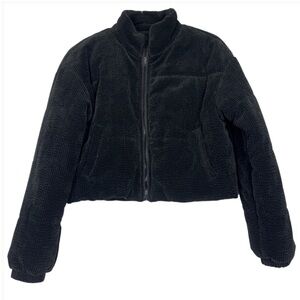 Women's Black Corduroy Cropped Puffer Jacket Small